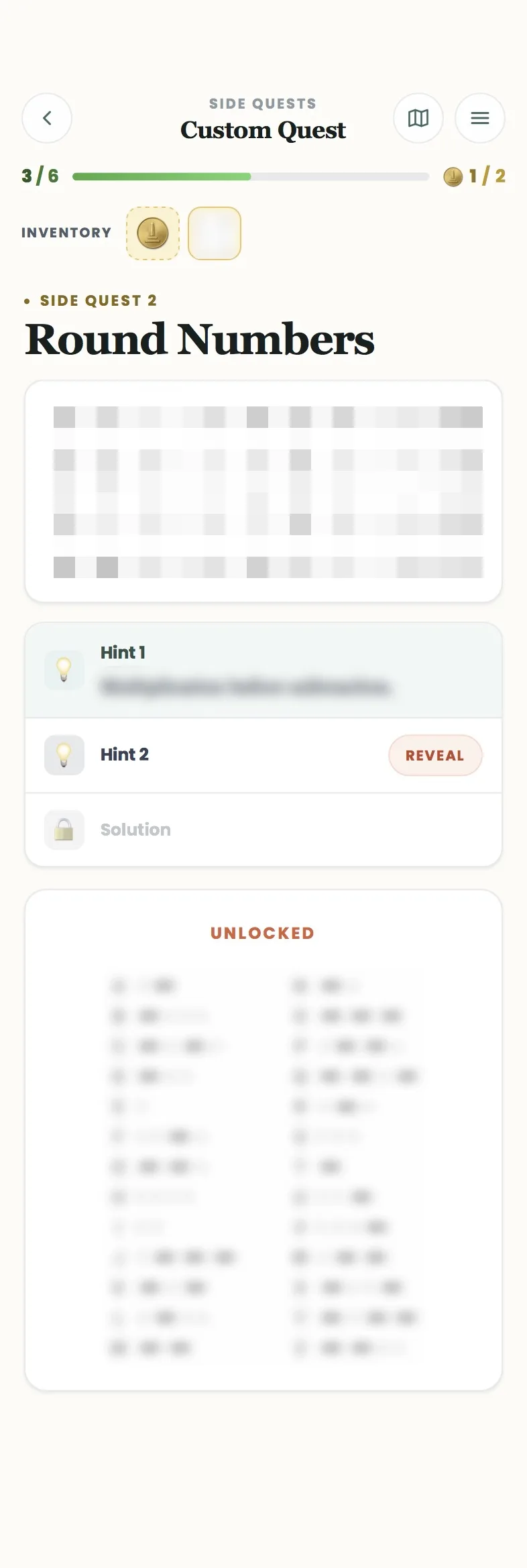 Solved Side Quest with hints and unlocked reward