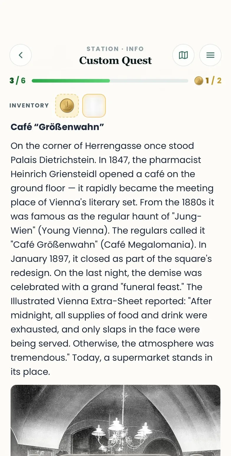 Info view with text and a historical image for the stop