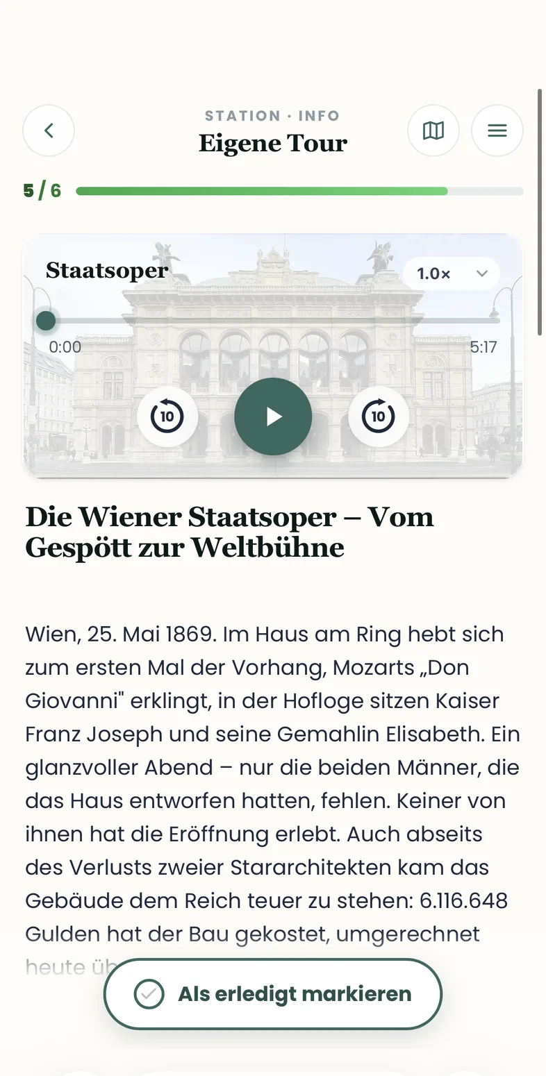 Audio-Player mit dem Titel Staatsoper und Wiedergabe-Steuerung