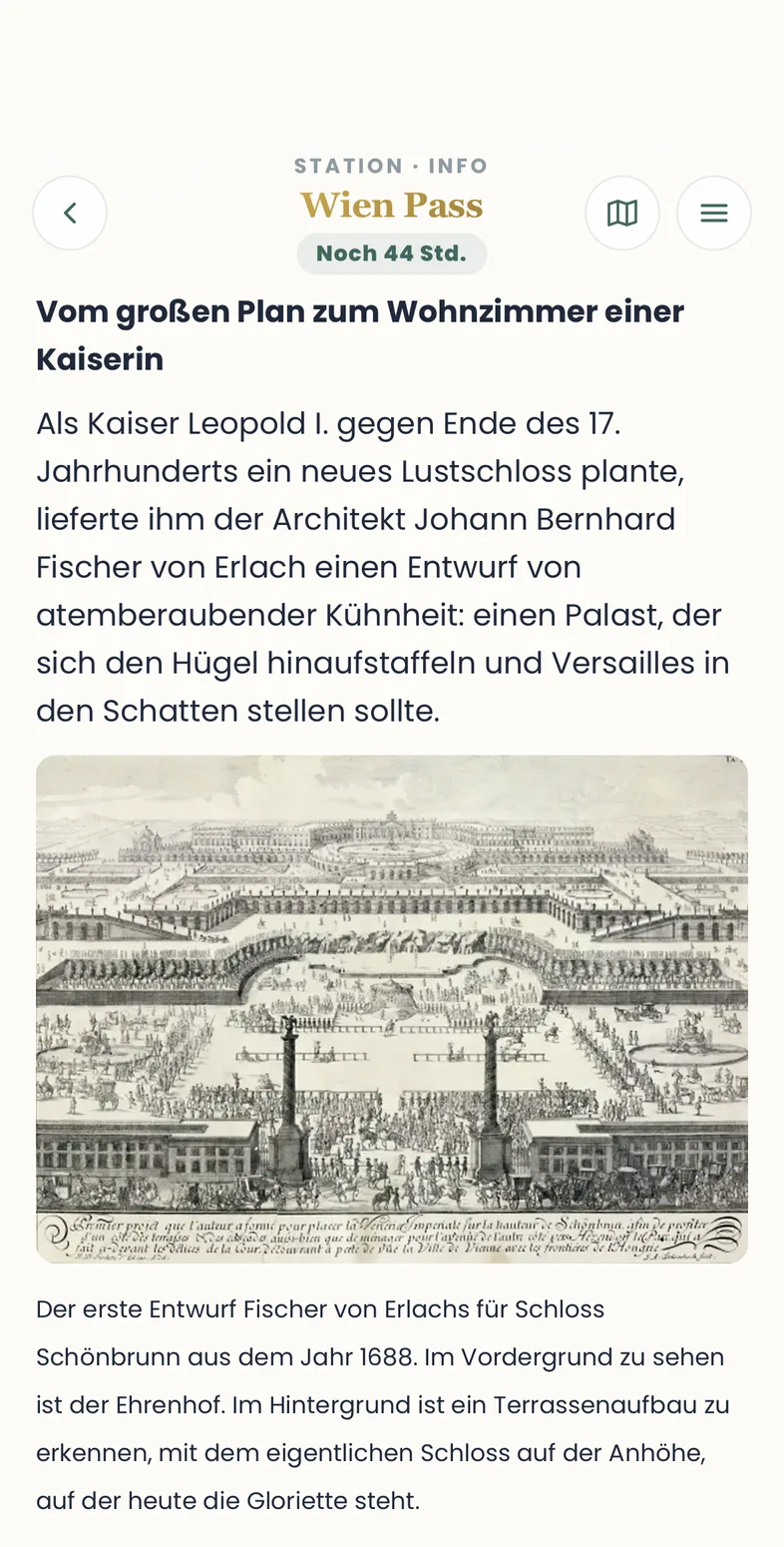Info-Ansicht mit Infotext und historischem Bild zur Station
