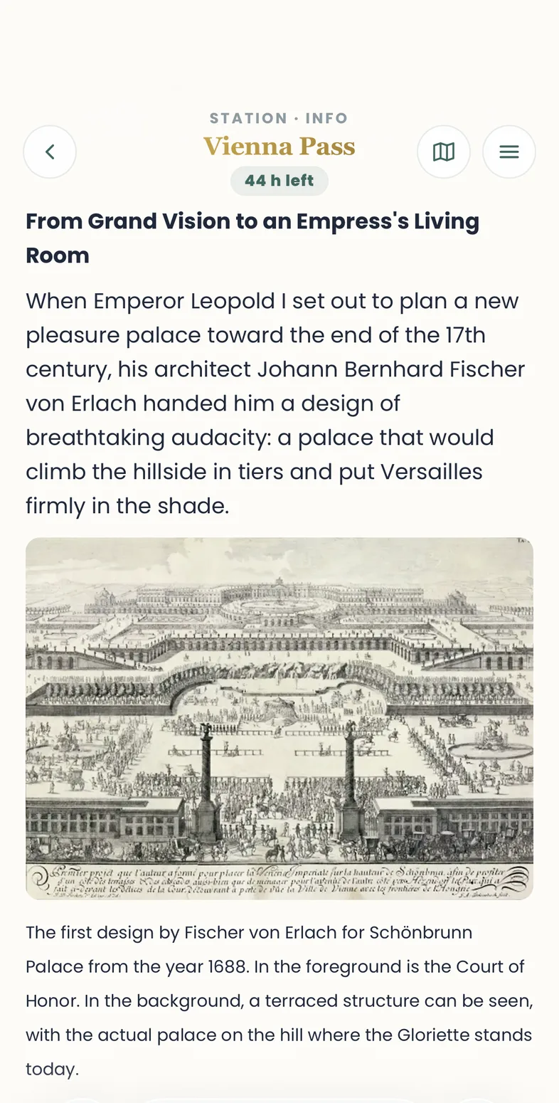 Info view with text and a historical image for the stop