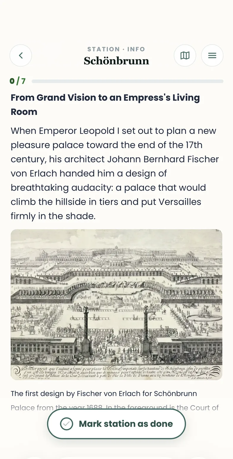 Info view with text and a historical image for the stop